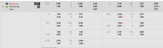 Bảng kèo mới nhất trận Hamburger SV vs Wolfsburg