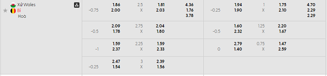 Bảng kèo mới nhất trận Wales vs Bỉ Bảng kèo mới nhất trận Wales vs Bỉ